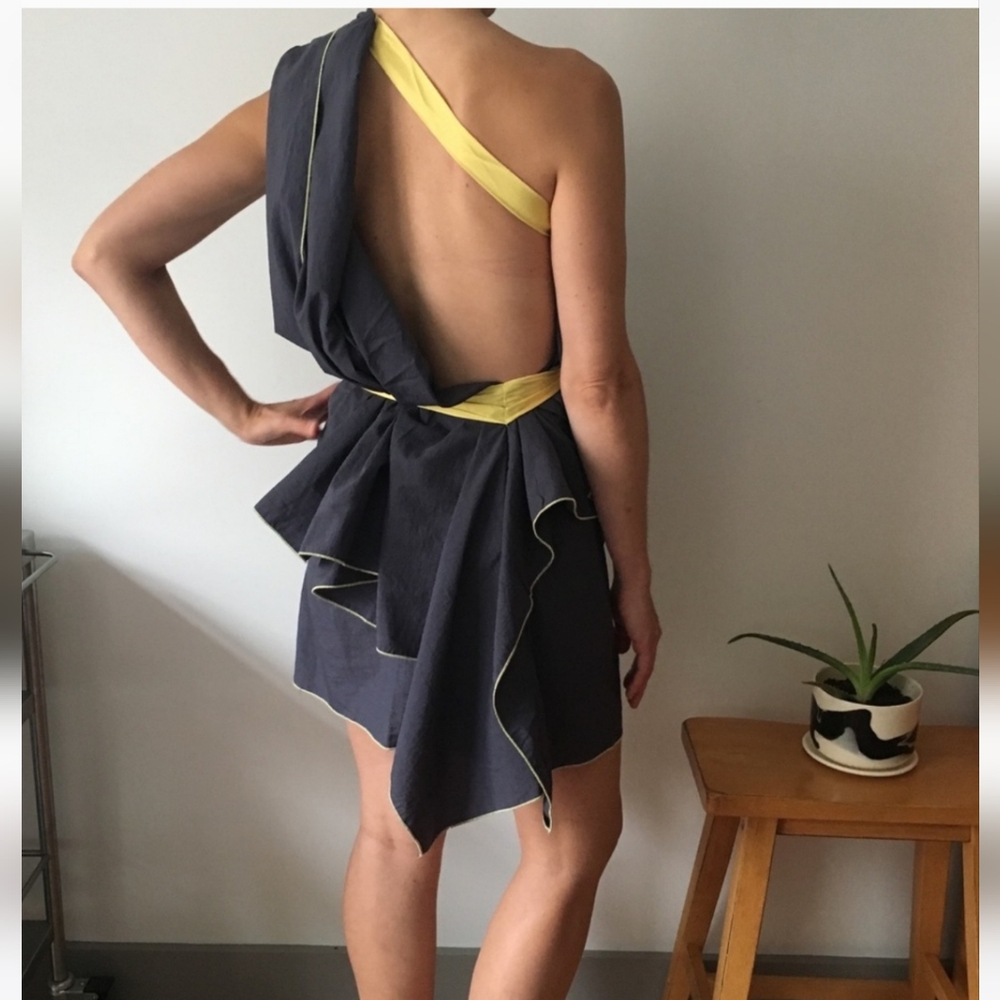 Calvin Tran Stylish Asymmetrical Dress with Yellow Accents